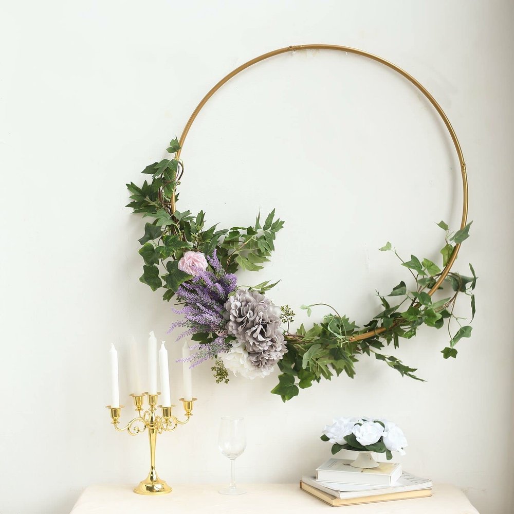 1 Pcs Gold 24" Wide Round Metal Floral Hoop Wreath Ring Wedding Party Home Decorations