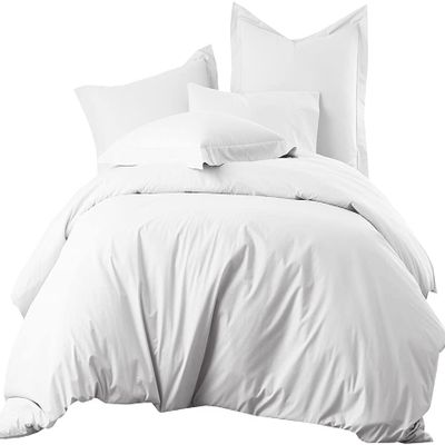ARlinen White Duvet Covers Queen Size - Washed Duvet Cover, Soft Microfiber Duvet Cover Set 3 Pieces with Zipper Closure, 1 Duvet Cover 90x90 inches and 2 Pillow Shams