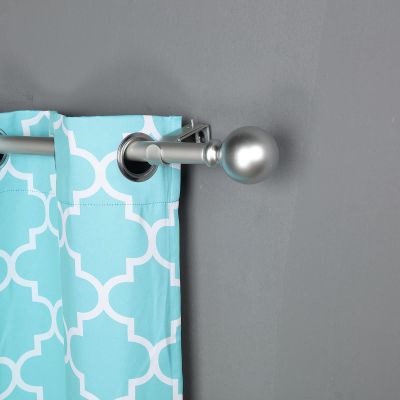 1 Pcs Silver 42-126" Long Adjustable Metal Curtain Rod Set Round Finials Light Gray