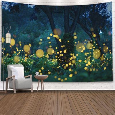 EMMTEEY Fantasy Night Trees Lightning Bugs Fireflies Wall Tapestry 80X60 Present for Friends Families