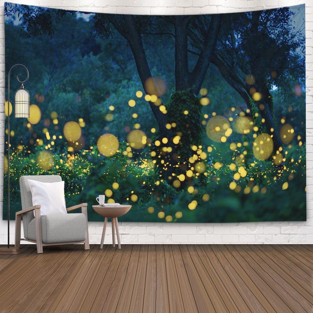 EMMTEEY Fantasy Night Trees Lightning Bugs Fireflies Wall Tapestry 80X60 Present for Friends Families