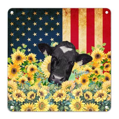 4th of July Party Tuscan Metal Tin Sign Independence Day Tin Plaque Birthday America Cow Sunflower USA Flag Decor Iron Painting Rustic Holiday Decor Sign Bar Club Garage Art Poster 12x12in