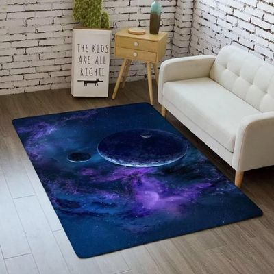 Blue Universe Planet Area Rug Outer Space Theme Floor Mats Washable Non Skid Carpets for Kids Room Boys Bedroom Playroom,5'8'