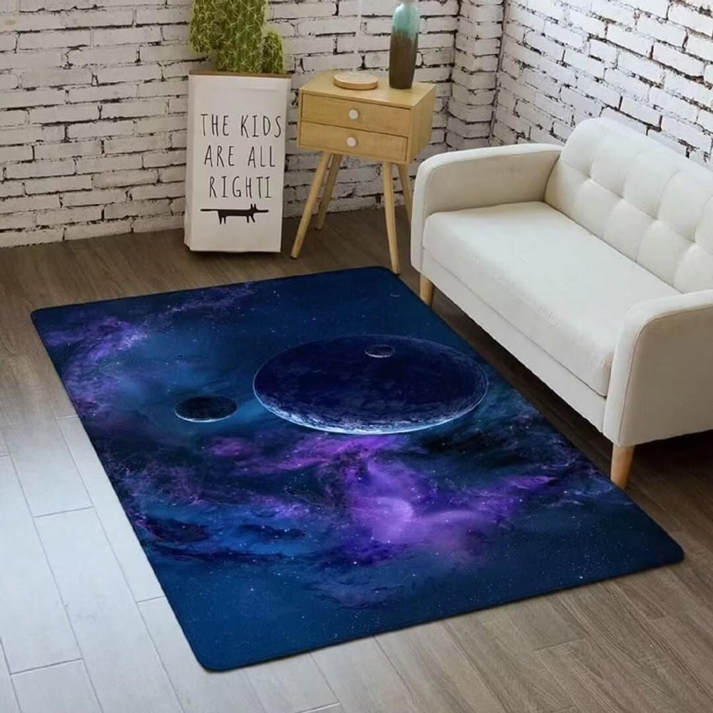 Blue Universe Planet Area Rug Outer Space Theme Floor Mats Washable Non Skid Carpets for Kids Room Boys Bedroom Playroom,5'8'