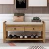 Merax Classic Wood Entryway Bench with Shoe Storge Wood Bench for Hallway Front Door Old Pine with Drawers and Seat Cushion Old Pine view 3