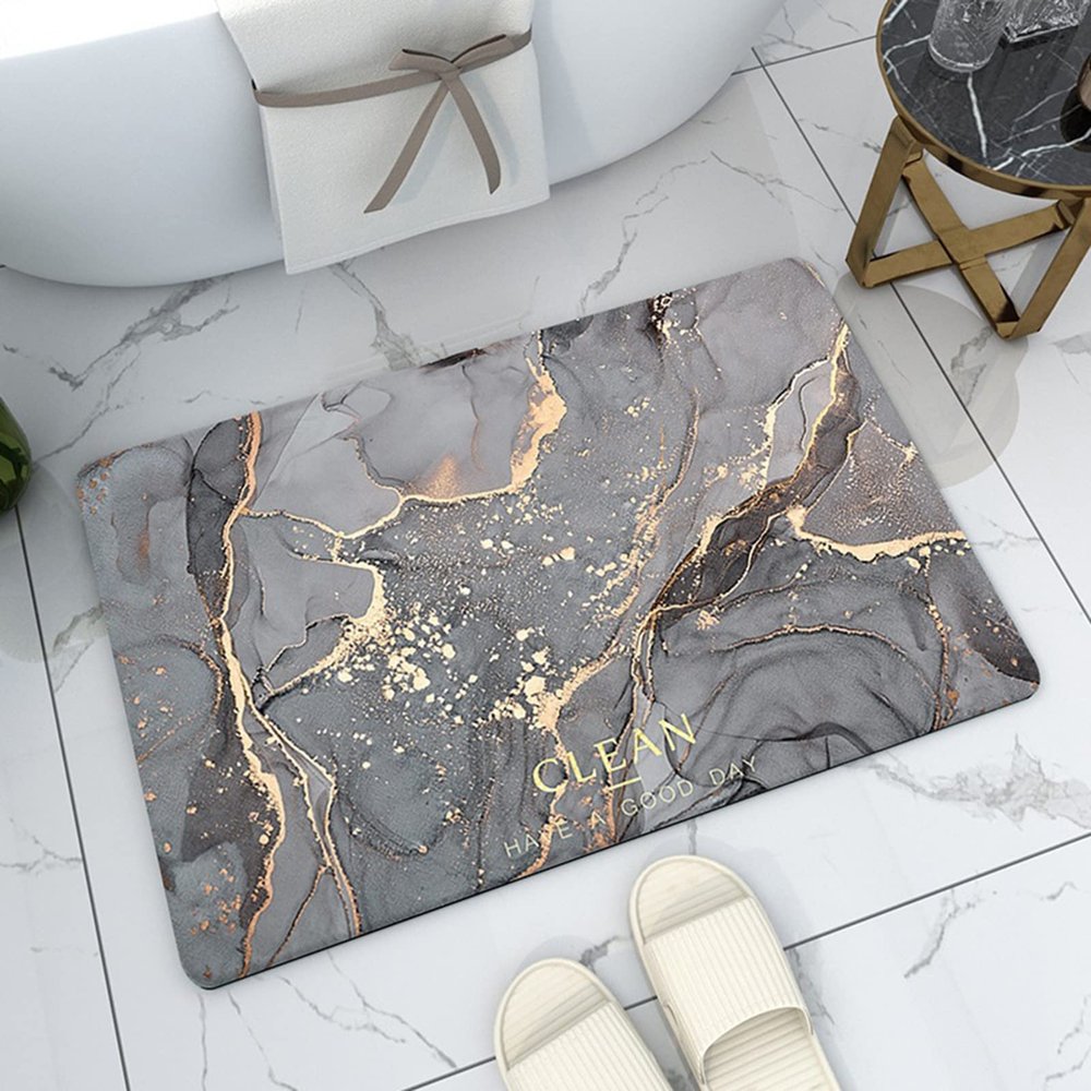 Braiton Nordic Style Bathroom Floor Rugs Super Absorbent Floor Mat Non Slip Soft Quick Dry Bath Mat Rug Rubber Diatom Mud Shower Carpet for Kitchens Living Rooms Bedrooms,Gray 2,60X90CM