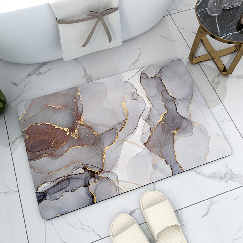 Braiton Nordic Style Bathroom Floor Rugs Super Absorbent Floor Mat Non Slip Soft Quick Dry Bath Mat Rug Rubber Diatom Mud Shower Carpet for Kitchens Living Rooms Bedrooms,Gray 1,80X120CM