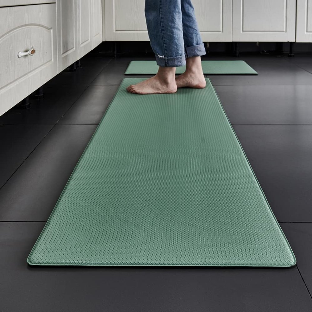 Braiton Kitchen Mat Comfort Anti-Fatigue Floor Mat Thick Waterproof Washable Non Slip Rubber Padded Kitchen Sink Mats 2 PCS Heavy Duty Comfort Standing Mats,Green,45X75cm+45X120cm