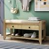 Merax Classic Wood Shoe Storage Bench for Entryway Hallway Front Door Bench with Shoe Self and Seat Cushion Gray Wash view 3