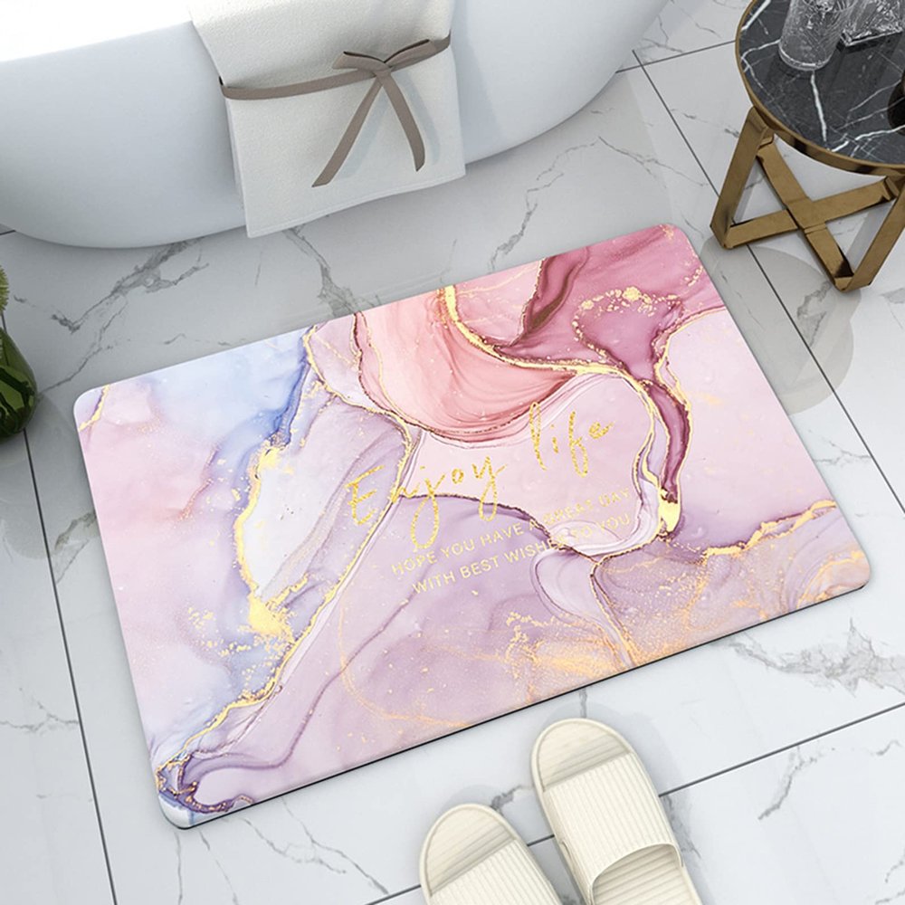 Braiton Nordic Style Bathroom Floor Rugs Super Absorbent Floor Mat Non Slip Soft Quick Dry Bath Mat Rug Rubber Diatom Mud Shower Carpet for Kitchens Living Rooms Bedrooms,Pink,80X120CM