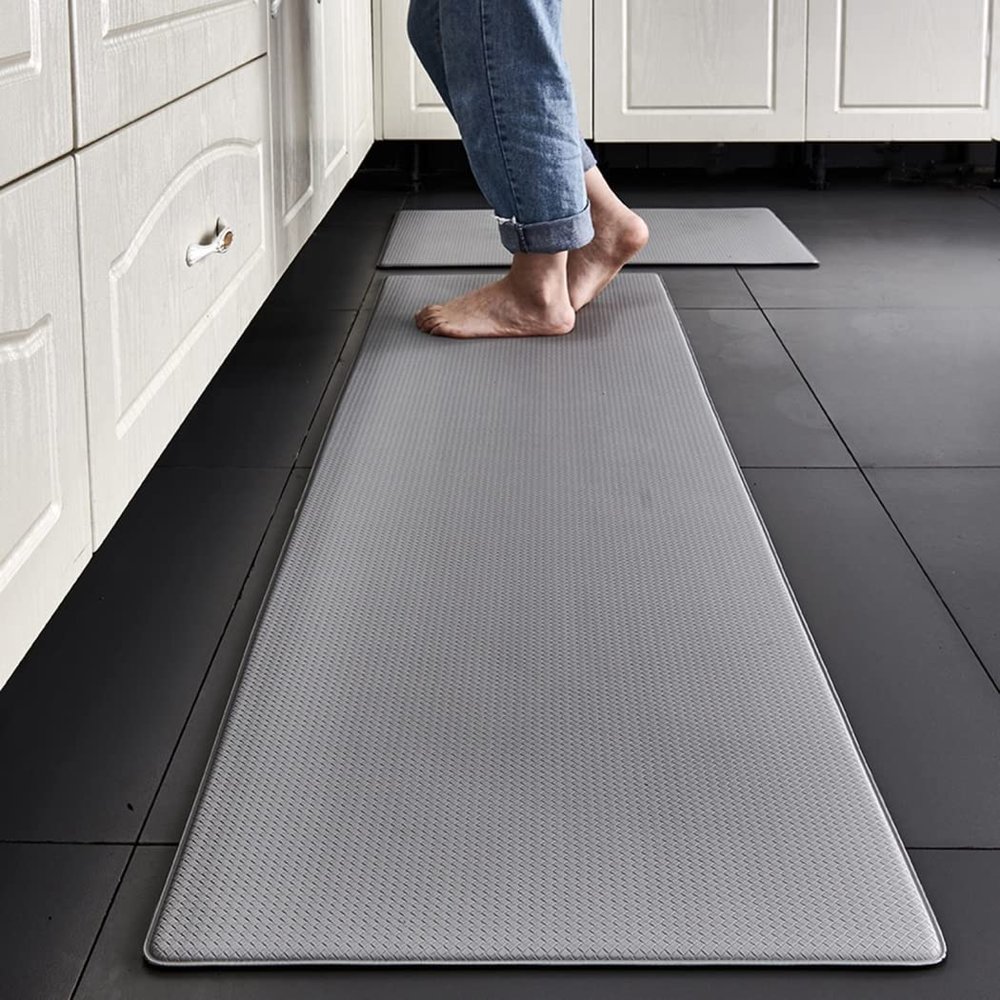 Braiton Kitchen Mat Comfort Anti-Fatigue Floor Mat Thick Waterproof Washable Non Slip Rubber Padded Kitchen Sink Mats 2 PCS Heavy Duty Comfort Standing Mats,Gray,45X75cm+45X120cm