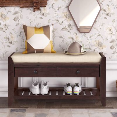 Merax Modern Wood Shoe Rack Bench with Storage and Seat Cushion Entryway Bench with Shoe Shelf Espresso