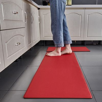 Braiton Kitchen Mat Comfort Anti-Fatigue Floor Mat Thick Waterproof Washable Non Slip Rubber Padded Kitchen Sink Mats 2 PCS Heavy Duty Comfort Standing Mats,Red,45X75cm+45X120cm