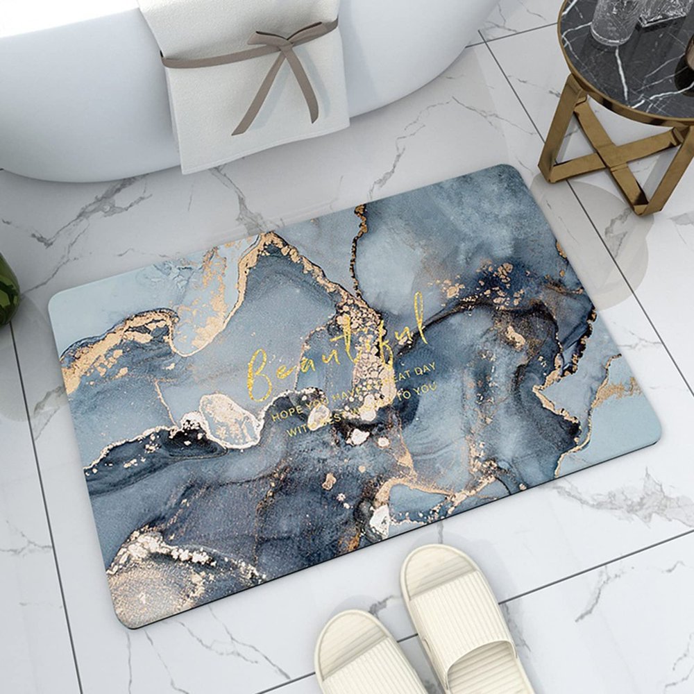 Braiton Nordic Style Bathroom Floor Rugs Super Absorbent Floor Mat Non Slip Soft Quick Dry Bath Mat Rug Rubber Diatom Mud Shower Carpet for Kitchens Living Rooms Bedrooms,Blue 3,60X90CM