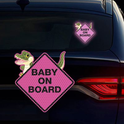 Baby on Board Sticker for Cars, Nouiroy 2PCS Crocodile Pattern Kids on Board Strong Reflective Cute Alligator Baby in Car Decals and Stickers Baby Car Window Bumper Sign Auto Vinyl Sticker, Purple