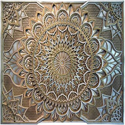 BHDecor Home Wall Decor  Multilayered Laser Cut Carved Elegant Wooden Mandala Hanging MDF Panels for Decoration - Rustic Contemporary Artwork 10.6 x 7.9 inch(27x20cm), Silver/Gold