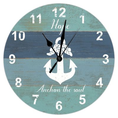 Hope Anchor The Soul Wooden Clock Beach Life Coastal Hanging Wall Clock 10inch Silent Non-Ticking Battery Operated Wooden Clock Decoration for Living Room Kitchen Home Office Classroom