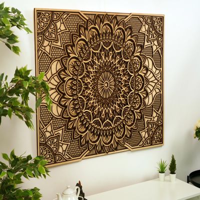 BHDecor Home Wall Decor  Multilayered Laser Cut Carved Elegant Wooden Mandala Hanging MDF Panels for Decoration - Rustic Contemporary Artwork 10.6 x 7.9 inch(27x20cm), Brown/Natural