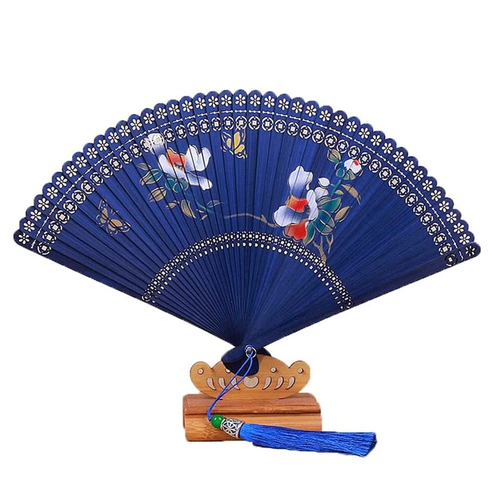 XXZY Handmade Folding Fan Handheld Folding Fan Chinese Style Full Bamboo Hand Fan for Women Portable Craft Fan with Fringe Design Home Decorations Party Party