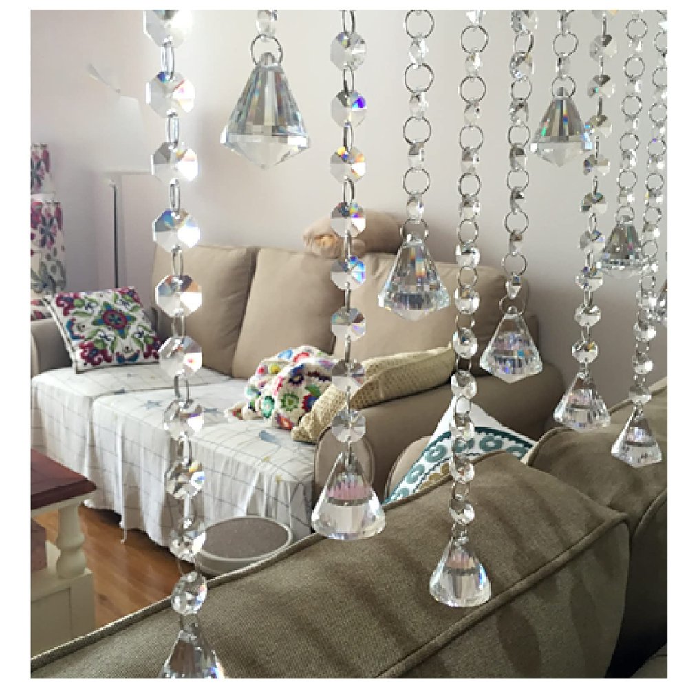 ZHANGQINGXIU Crystal Beaded Curtains, Doorway Divider Arched String Beads Curtain Room Partition Drapes Door Strand Hunging Improve Home Layout for Home Decorative and Parties