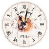 Love My Pug Wooden Clock Puppy Round Wall Clock 12inch Silent Non-Ticking Battery Operated Home Hanging Clock for Bedroom Living Room Decor Office Kitchen view 1