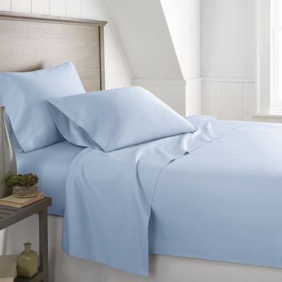 LaxLinen Oversized Queen Size Bed Sheets Set- 4 Pcs- Deep Mattress Fits Up to 18 inch Pocket Fully Elasticized Egyptian Cotton Sheets Bedding Sets (Light Blue Solid, Oversized Queen)