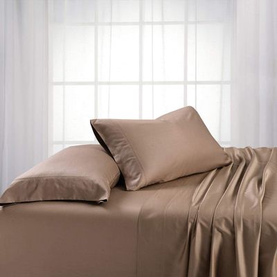 LaxLinen King Size Bed Sheets Set- 4 Pcs- Extra Deep Mattress Fits Up to 18 inch Pocket Fully Elasticized Egyptian Cotton Sheets Long Staple Bedding Sets (Taupe Solid, King)