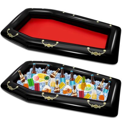Aoriher 2 Pack 52 Inch Inflatable Coffin Cooler Fake Coffin Floatie Drink Ice Chest Buffet Bucket Beverage Cooler for Summer Pool Picnic Barbecue Supplies Halloween Holiday Party Decoration (Red)