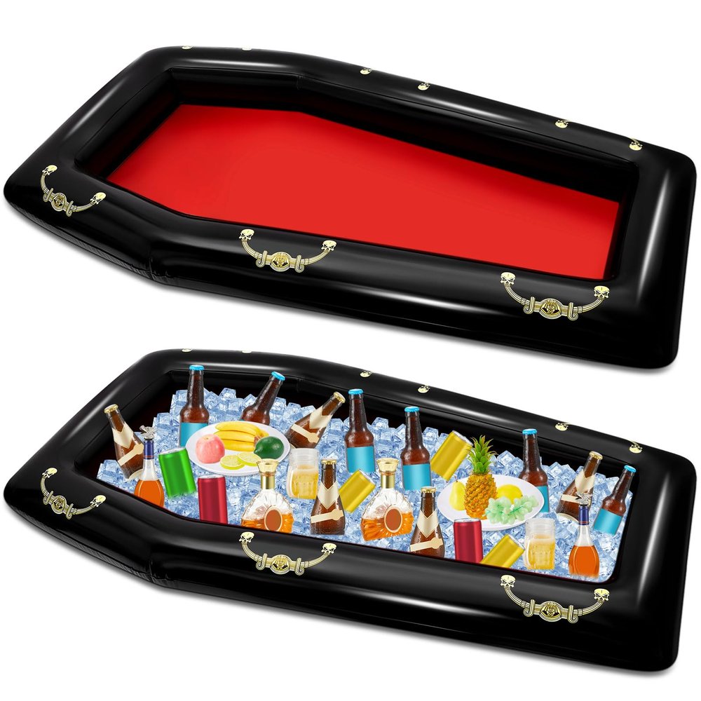 Aoriher 2 Pack 52 Inch Inflatable Coffin Cooler Fake Coffin Floatie Drink Ice Chest Buffet Bucket Beverage Cooler for Summer Pool Picnic Barbecue Supplies Halloween Holiday Party Decoration (Red)