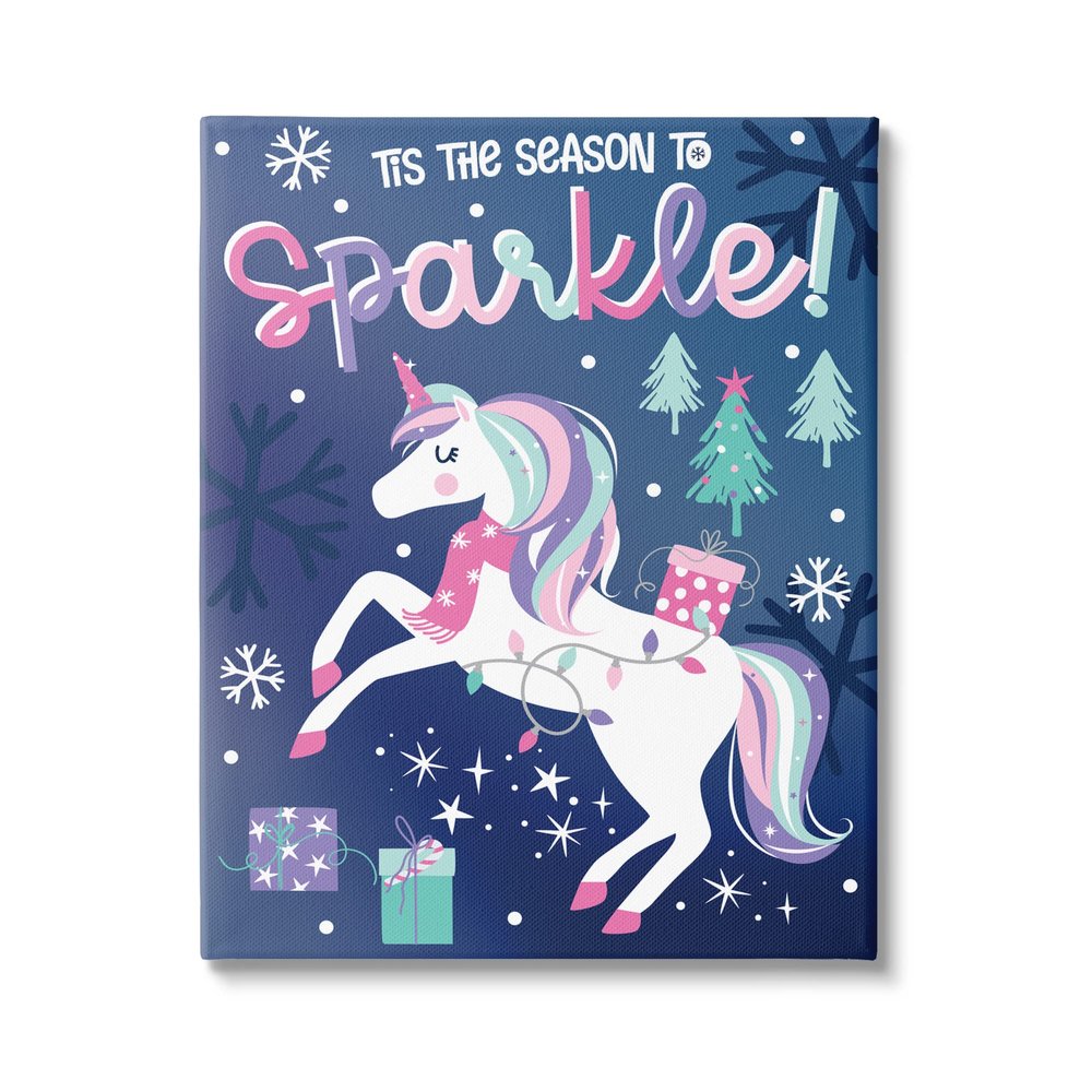 Stupell Industries Season To Sparkle Whimsical Christmas Unicorn Snowflakes, Design by Angela Nickeas