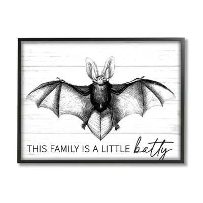 Stupell Industries This Family Is Batty Witty Saying Detailed Bat,Design by Lettered and Lined