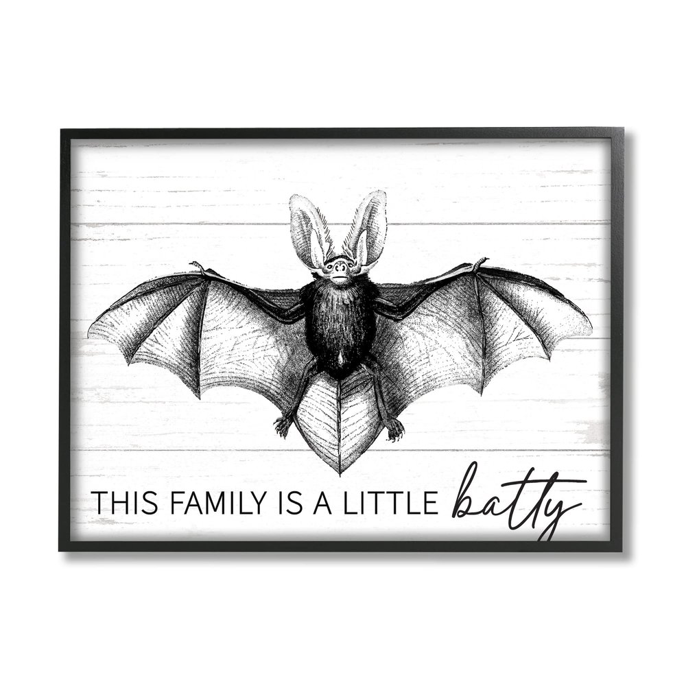Stupell Industries This Family Is Batty Witty Saying Detailed Bat,Design by Lettered and Lined