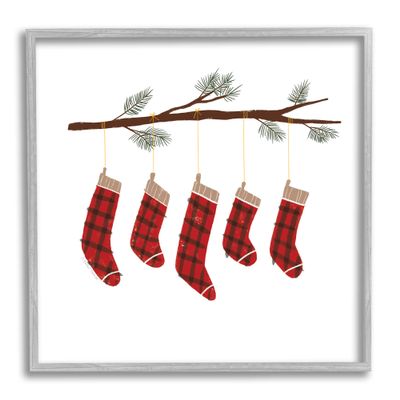 Stupell Industries Cozy Hanging Tartan Stockings Winter Tree Branch, Design by Rachel Nieman