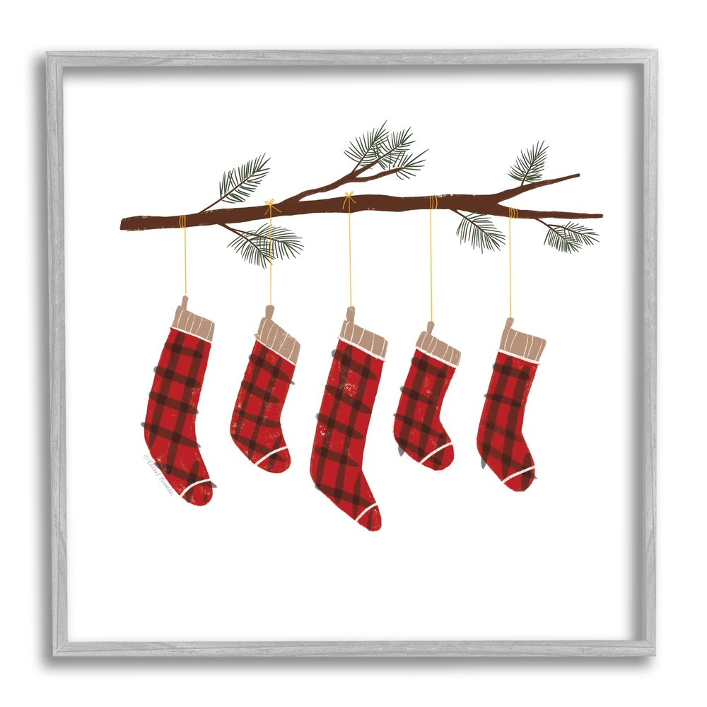 Stupell Industries Cozy Hanging Tartan Stockings Winter Tree Branch, Design by Rachel Nieman