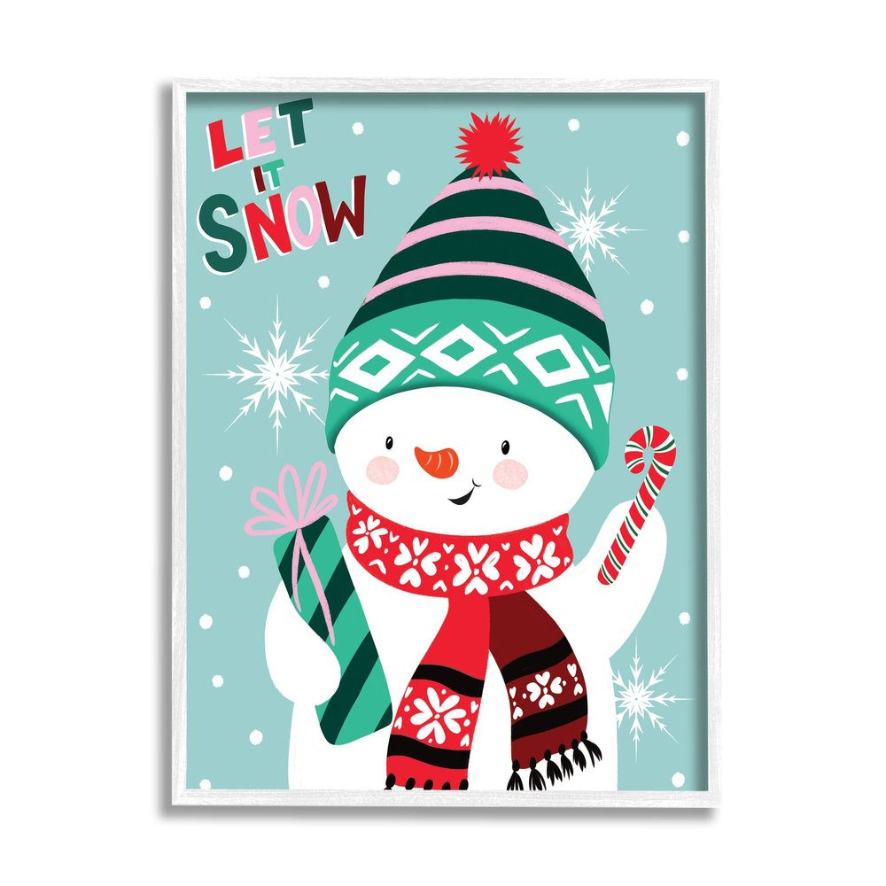 Stupell Industries Let It Snow Jolly Snowman Candy Cane Snowflakes, Design by Jo Taylor