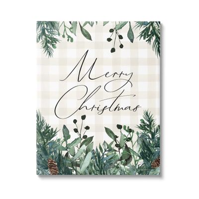 Stupell Industries Merry Christmas Script Gingham Pinecone Botanicals Border, Design by Lady Louise Designs