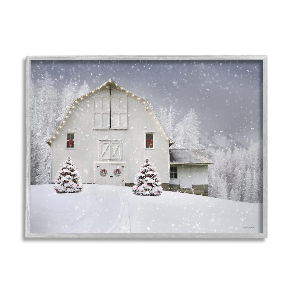 Stupell Industries White Winter Snowfield Barn Cozy Christmas Scenery, Design by Lori Deiter