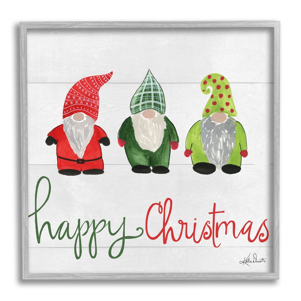Stupell Industries Happy Christmas Jolly Holiday Gnomes Patterned Hats, Design by Katie Doucette