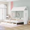 KLMM Double Twin Size House Platform Beds with 2 Drawers, Roof and Window, Wood House Bed for 2 Kids, Tent Bed for Bedroom,Can be Decorated (White/2Twin) view 1