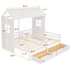 KLMM Double Twin Size House Platform Beds with 2 Drawers, Roof and Window, Wood House Bed for 2 Kids, Tent Bed for Bedroom,Can be Decorated (White/2Twin) view 2