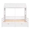 KLMM Double Twin Size House Platform Beds with 2 Drawers, Roof and Window, Wood House Bed for 2 Kids, Tent Bed for Bedroom,Can be Decorated (White/2Twin) view 4