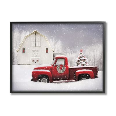 Stupell Industries Red Truck Parked Snowy Decorated Christmas Barn, Design by Lori Deiter