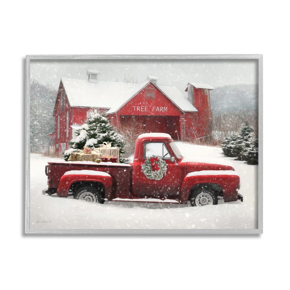 Stupell Industries Tree Farm Red Truck Wintery Snow Flurries, Design by Lori Deiter