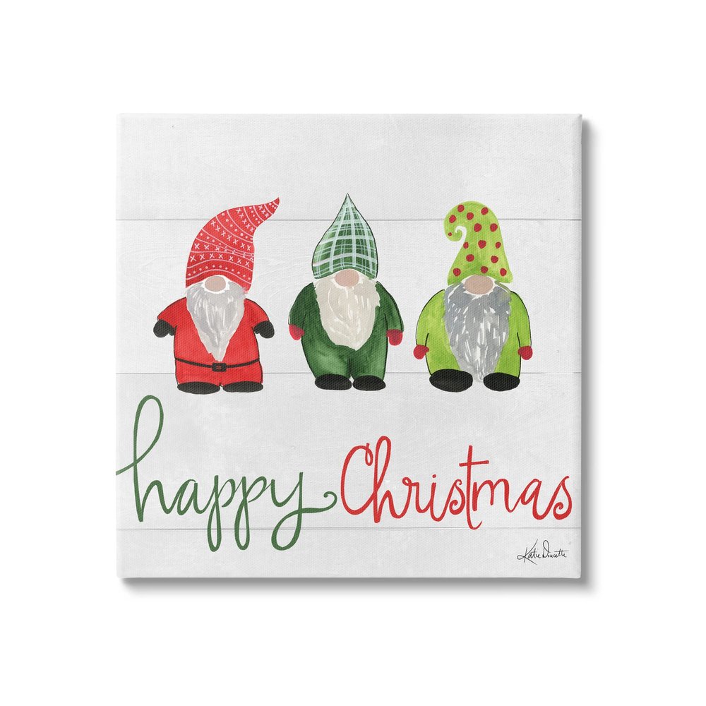Stupell Industries Happy Christmas Jolly Holiday Gnomes Patterned Hats, Design by Katie Doucette