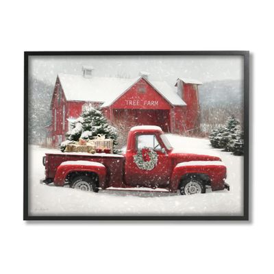 Stupell Industries Tree Farm Red Truck Wintery Snow Flurries, Design by Lori Deiter