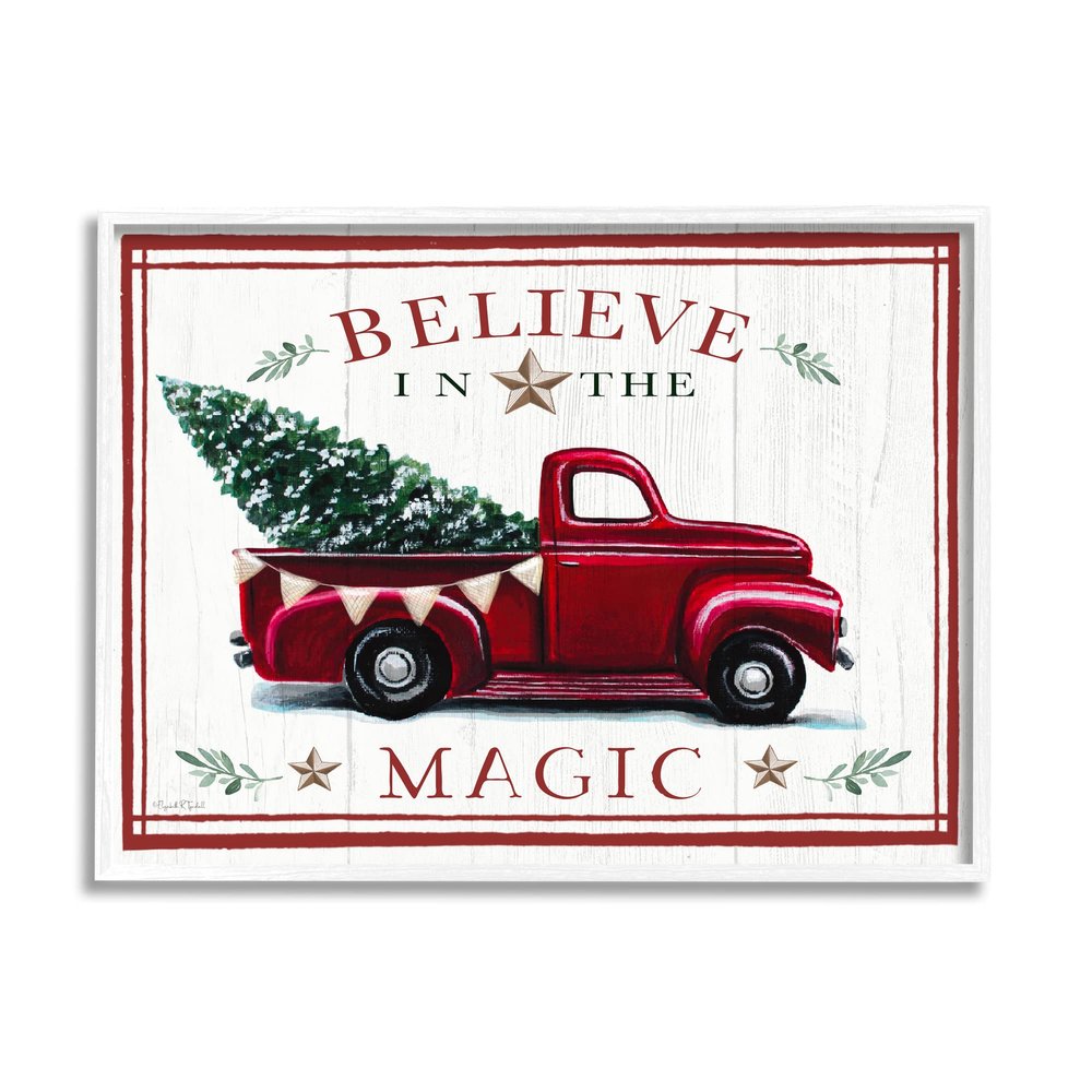 Stupell Industries Believe In Magic Red Vintage Truck Country Holiday Tree, Design by Elizabeth Tyndall