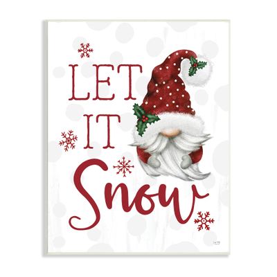 Stupell Industries Let It Snow Winter Sentiment Red Snowflakes Gnome,Design by Lux + Me Designs