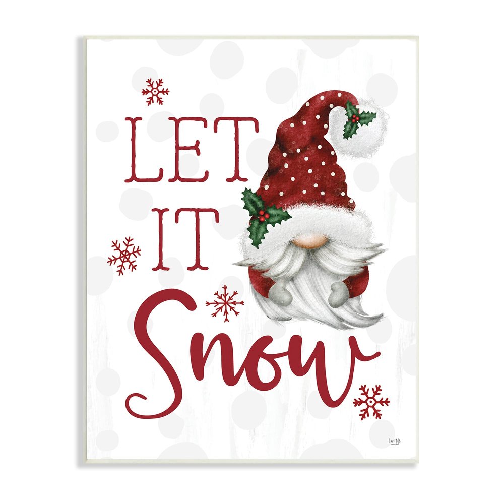 Stupell Industries Let It Snow Winter Sentiment Red Snowflakes Gnome,Design by Lux + Me Designs