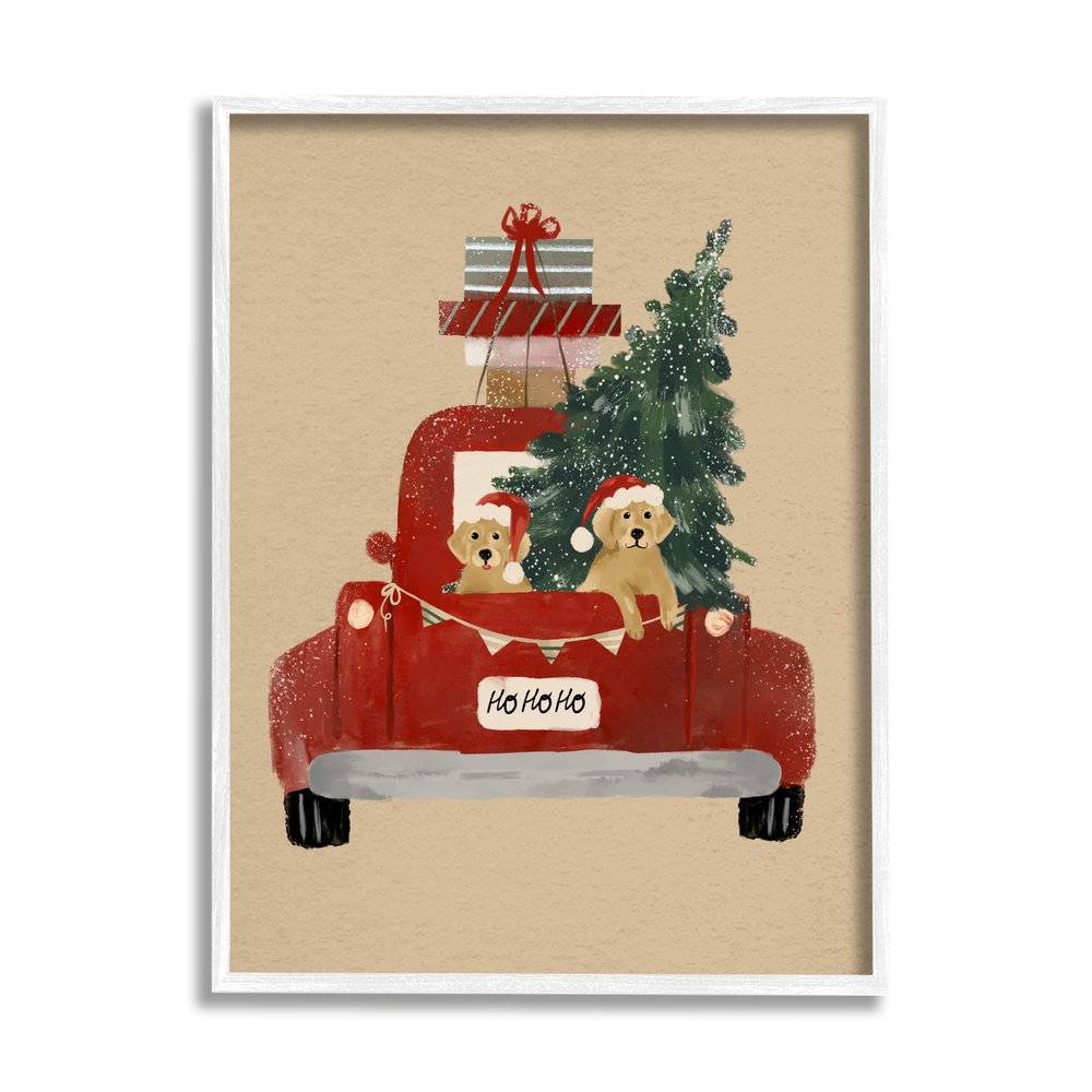 Stupell Industries Dogs Wearing Festive Hats Christmas Tree Truck, Design by Laura Konyndyk