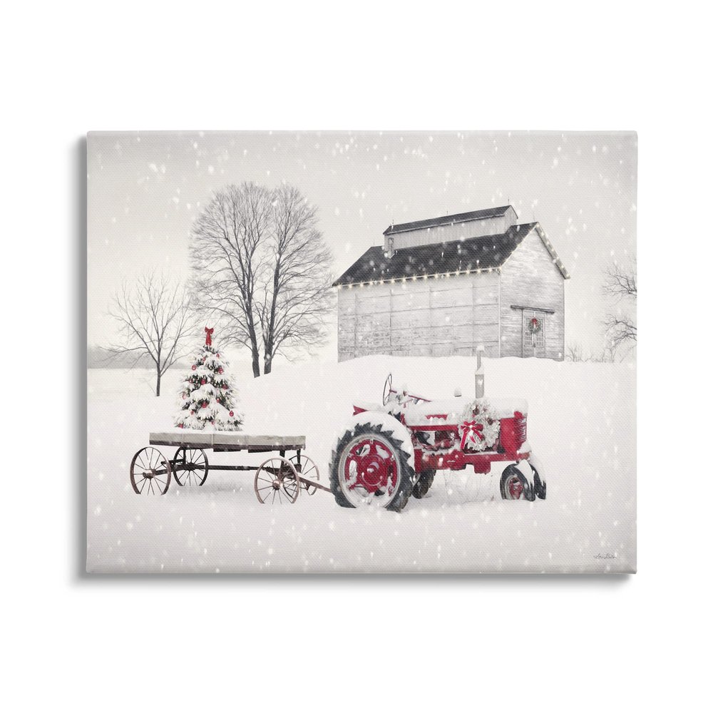 Stupell Industries Festive Red Christmas Tractor Niveous Countryside Flurries, Design by Lori Deiter